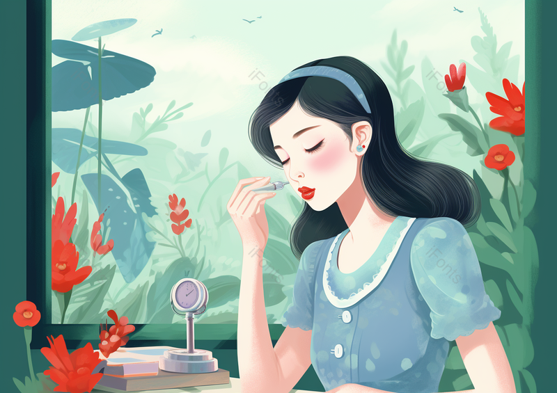 民国美女化妆系列之补水,插画/手绘图,插画/手绘图库,插画/手绘图下载,插画/手绘